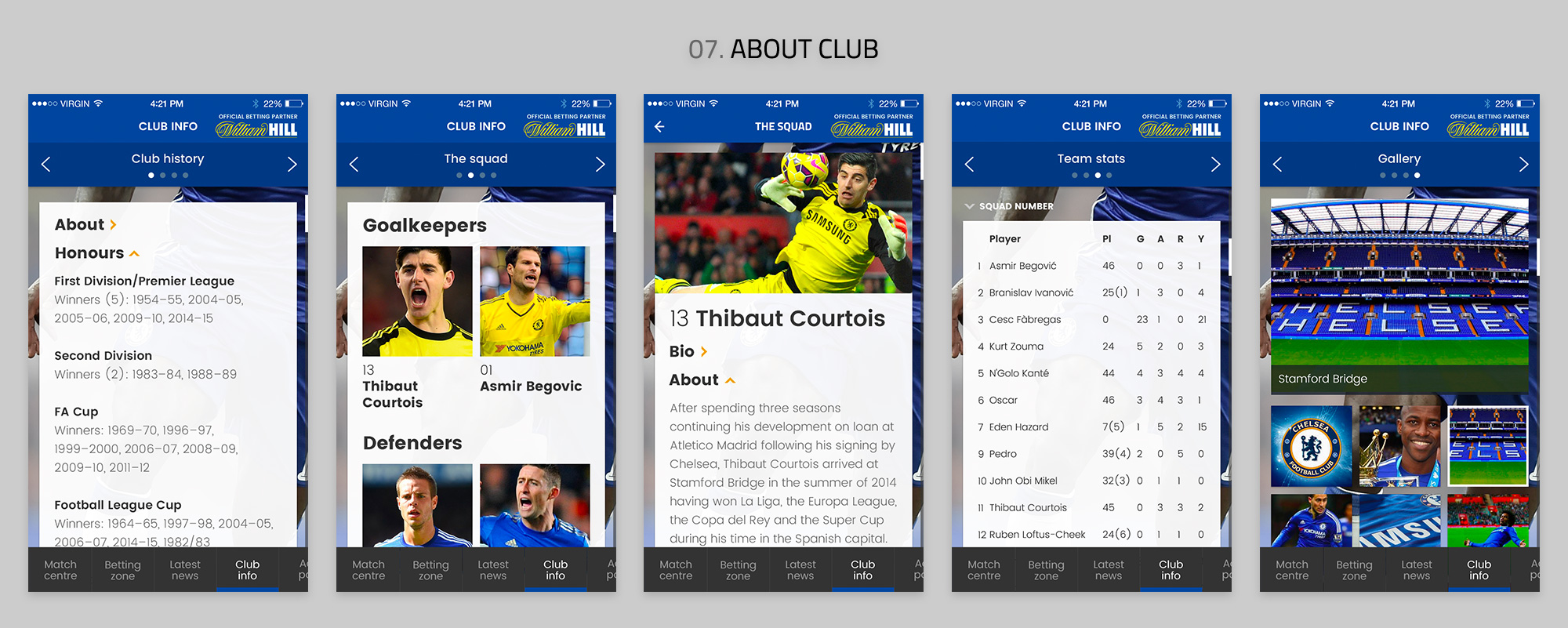 A selection of screens from the app