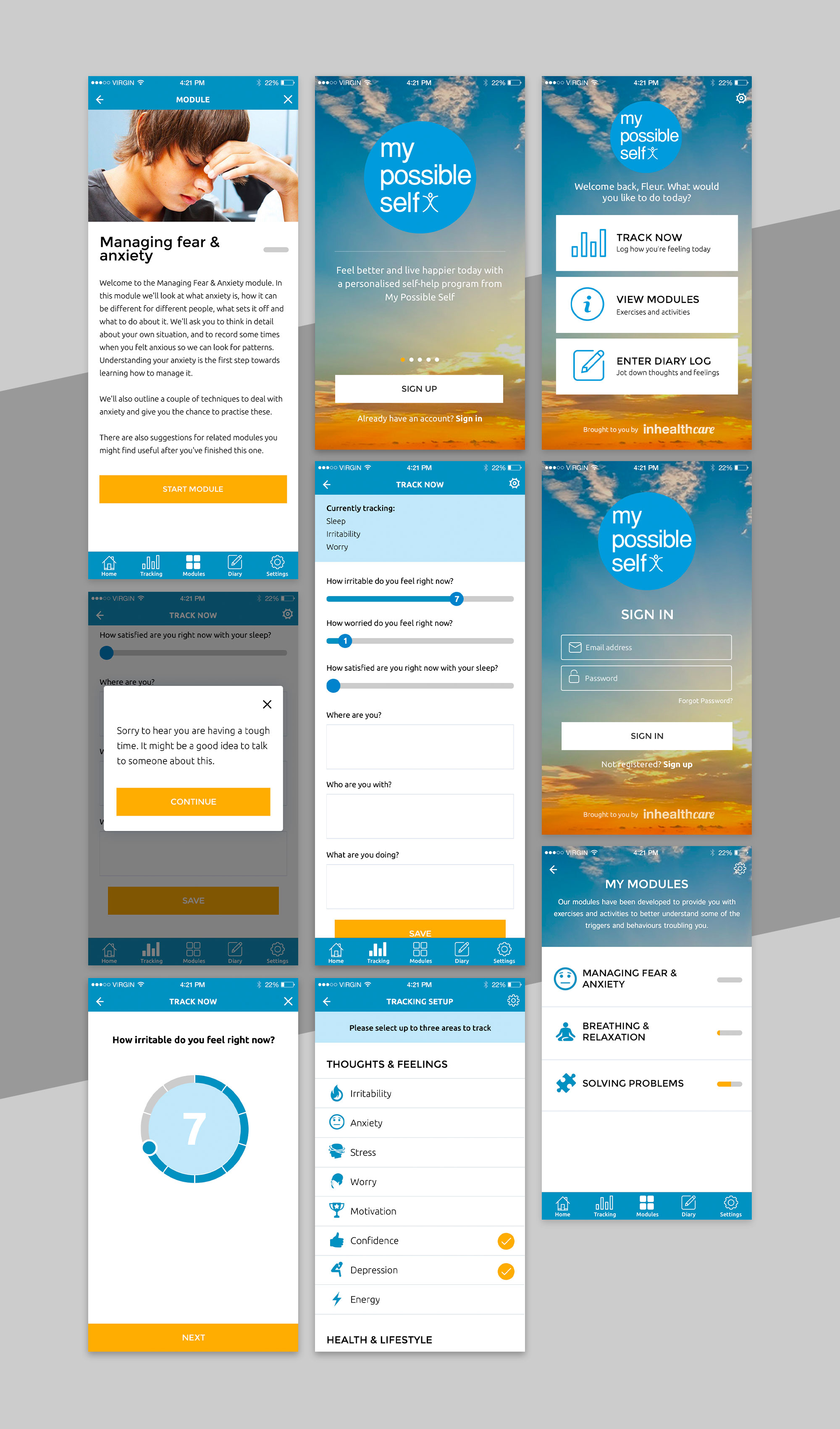 Client portal user journeys Initial My Possible Self designs