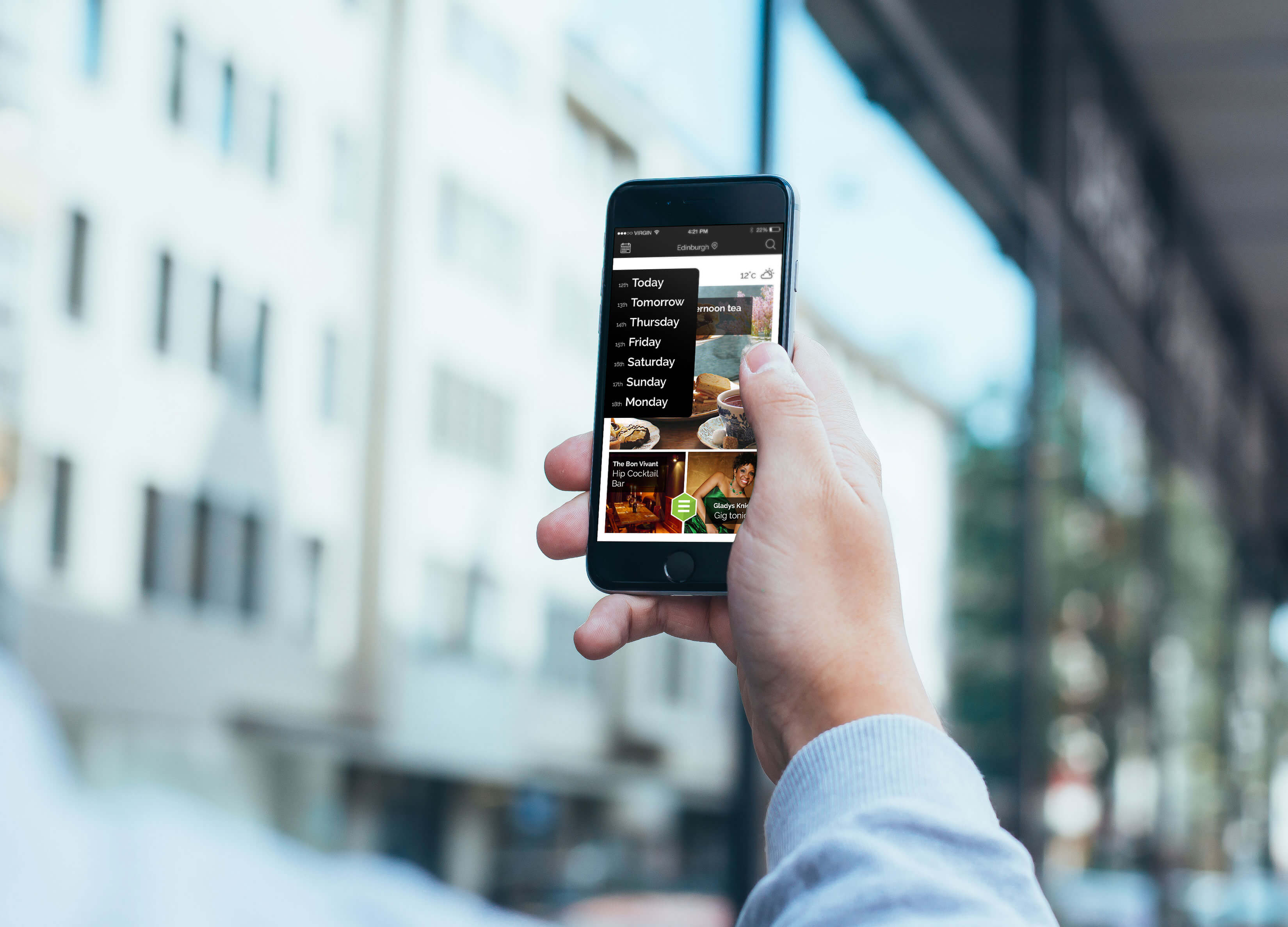 Client portal user journeys Mockup showing the app in hand
